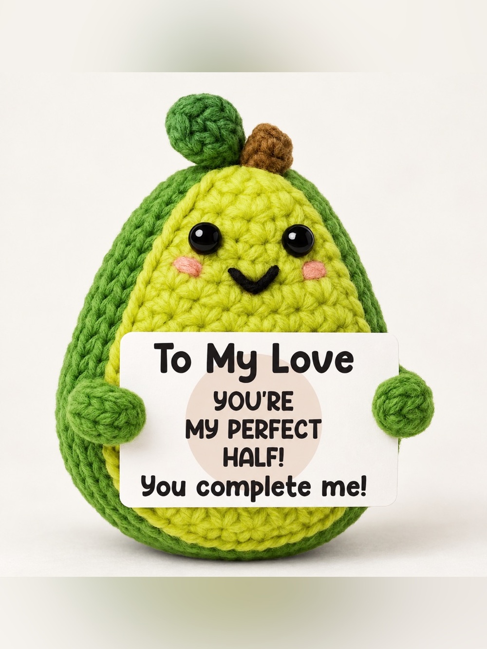 Handmade Crochet Avocado “You Complete Me” Gift – New